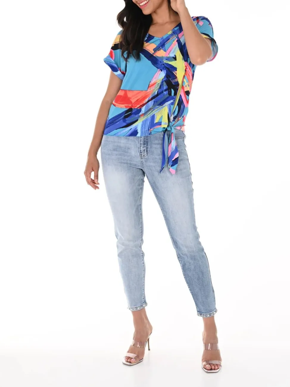 Denim Blue Bow - Back Woven Jeans