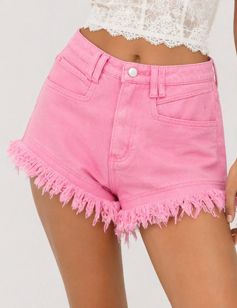 Pocket Frayed Denim Shorts