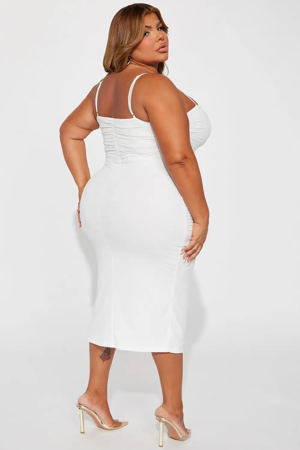 Elle Mesh Midi Dress - White