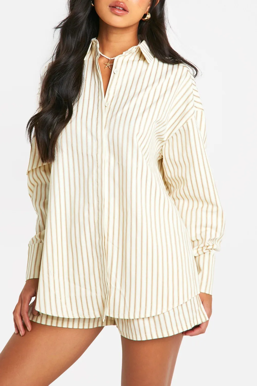 Lapel Cotton Skin-friendly Breathable Striped Loose Ladies Shirt