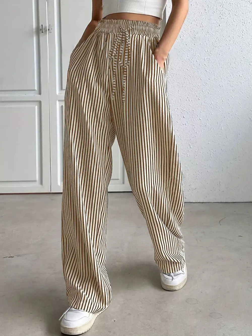 Relaxed Striped High Waisted Wide Leg Pants