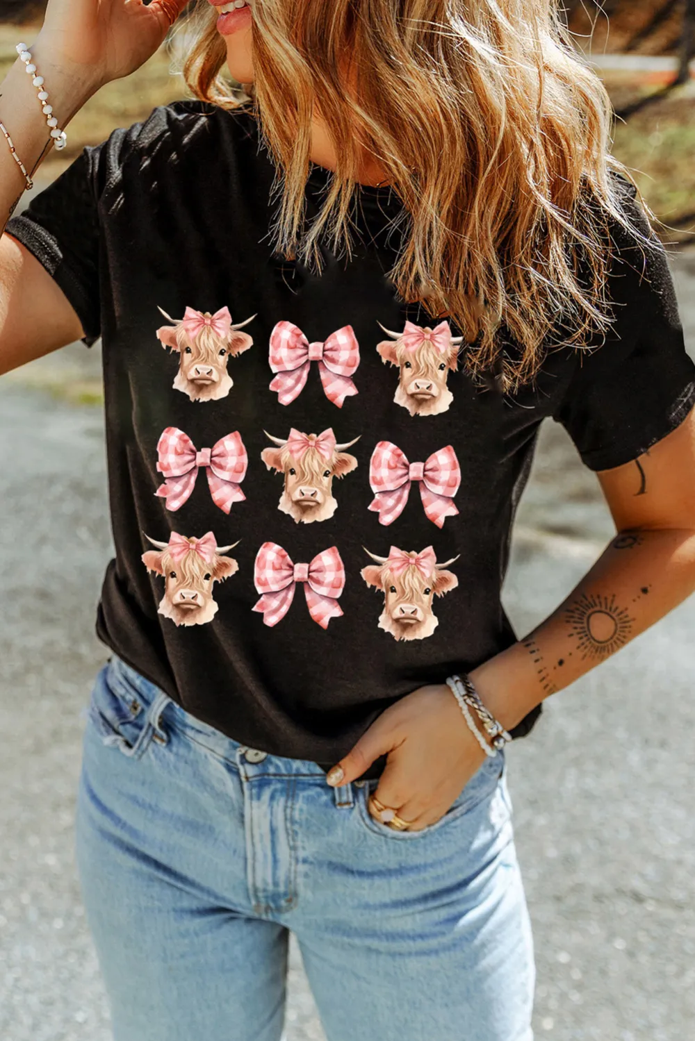 Cow With Bow Graphic Tee