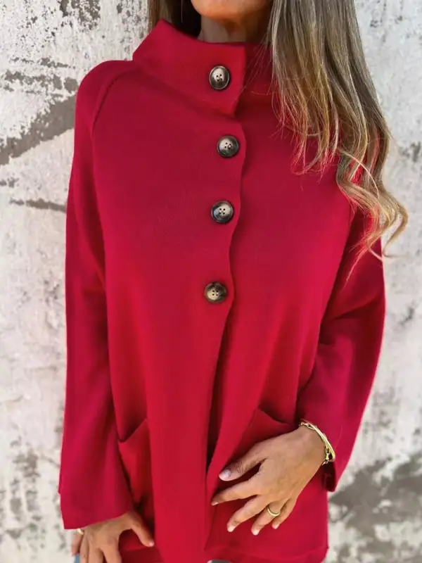 Collared Button-Front Wrapped Cardigan