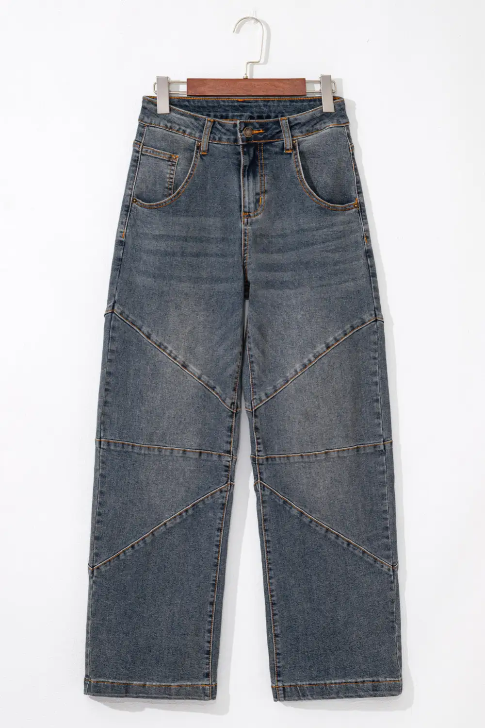 Exposed Stitching Loose Straight High Waist Jeans
