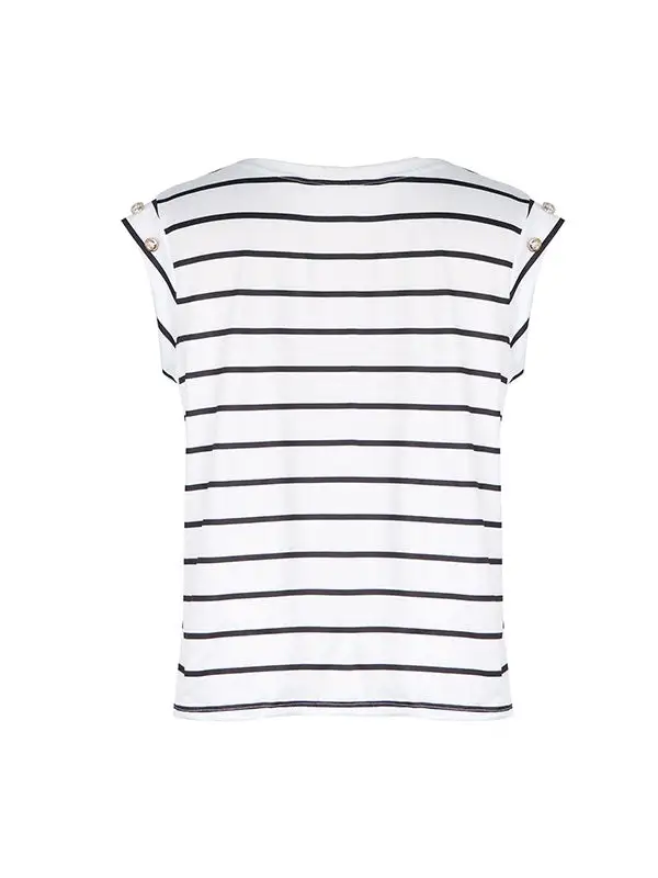 Relaxed Short Sleeve Panel Detail Stripe Round Neck T-Shirt
