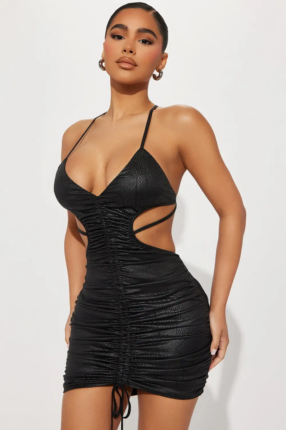 Charlize Ruched Mini Dress - Black