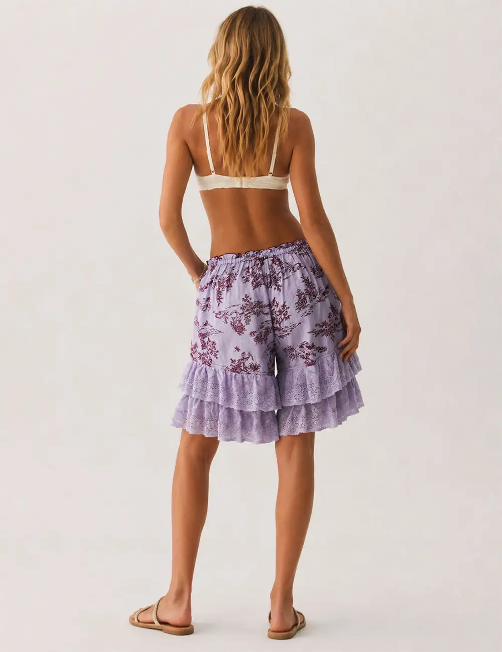 Lace Lettuce Trim Wide Leg Shorts