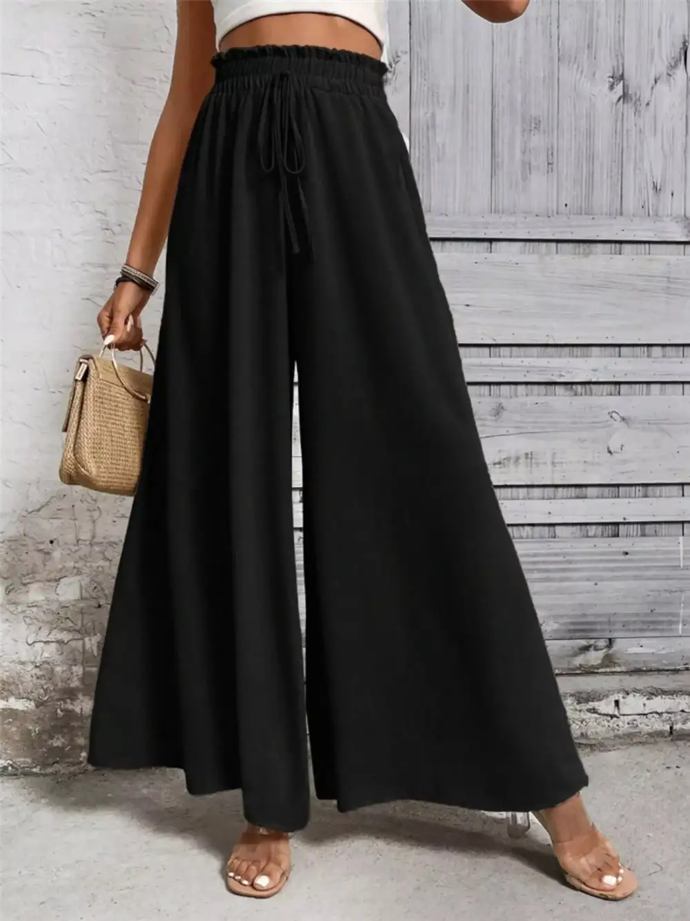 Wide Leg Drawstring Waist Casual Pants