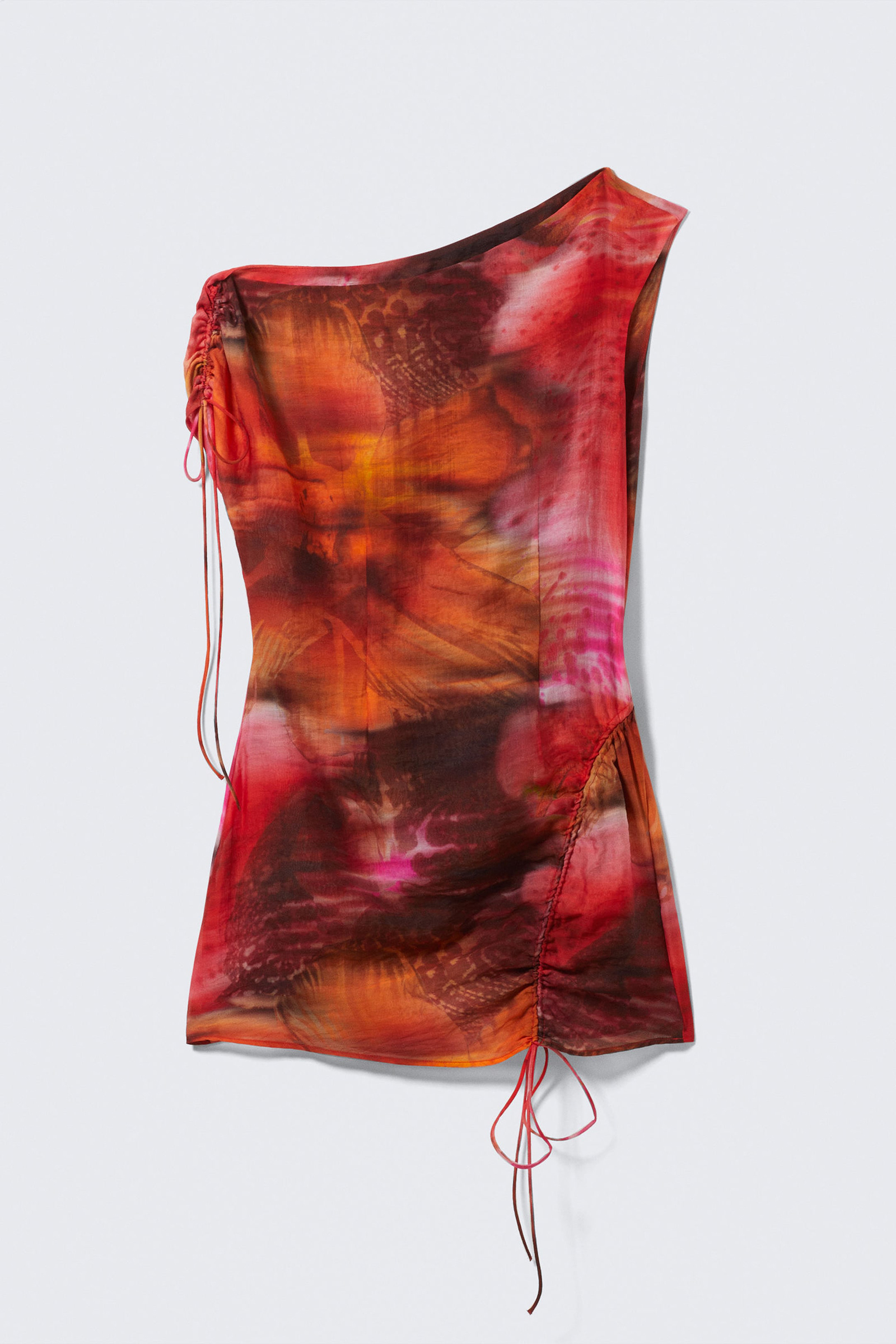 Drawstring Hem Asymmetrical Neck Dress