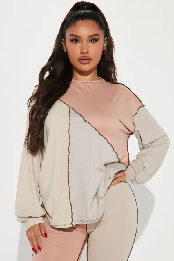 No Drama Colorblock Legging Set - Taupe/combo