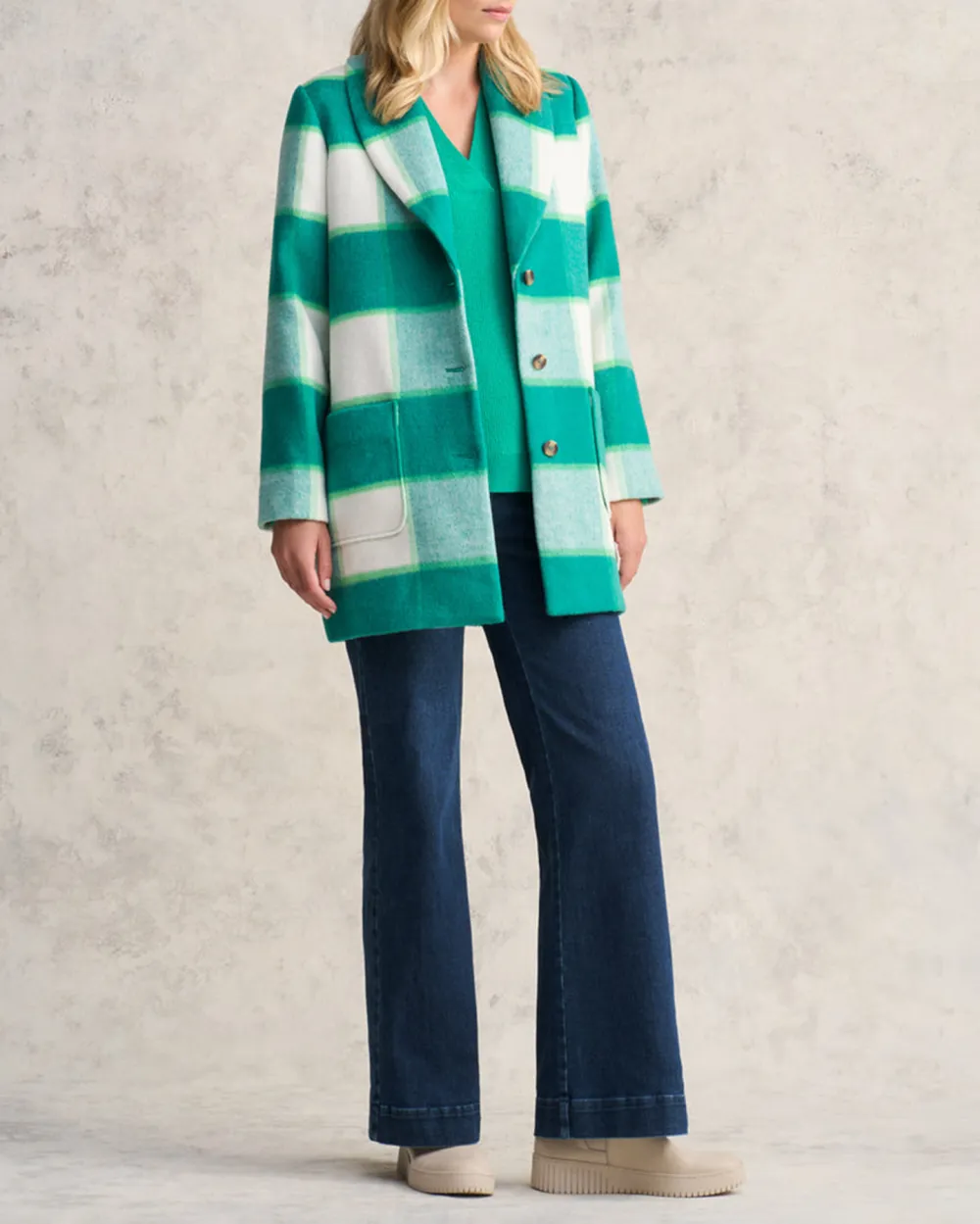 Green Check Casual Style Coat