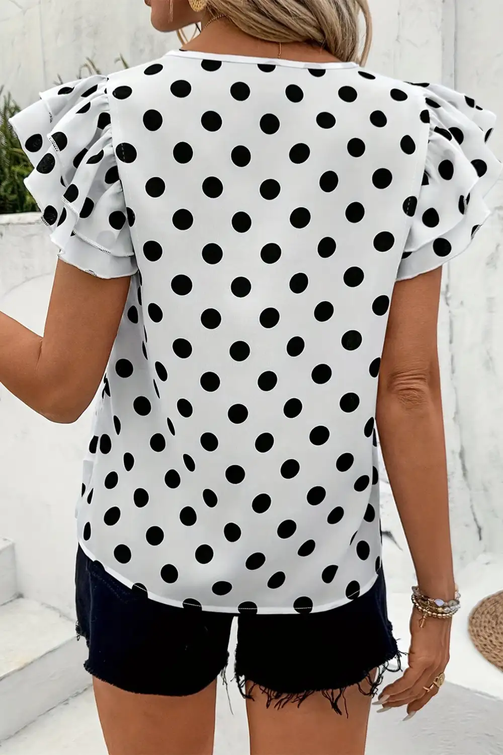 Comfy Ruffle Sleeve Short Sleeve Blouse
