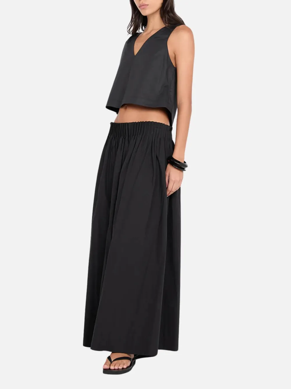 Elasticated Waist Maxi Skirt-Black
