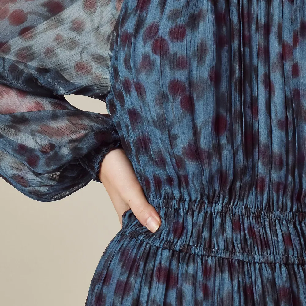 Crinkle Chiffon Sheer Long-Sleeve Dresses