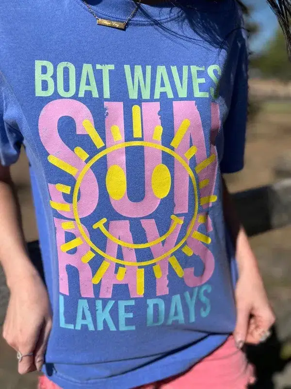 Plus Boat Waves and Sun Rays Lake Days Graphic Tee