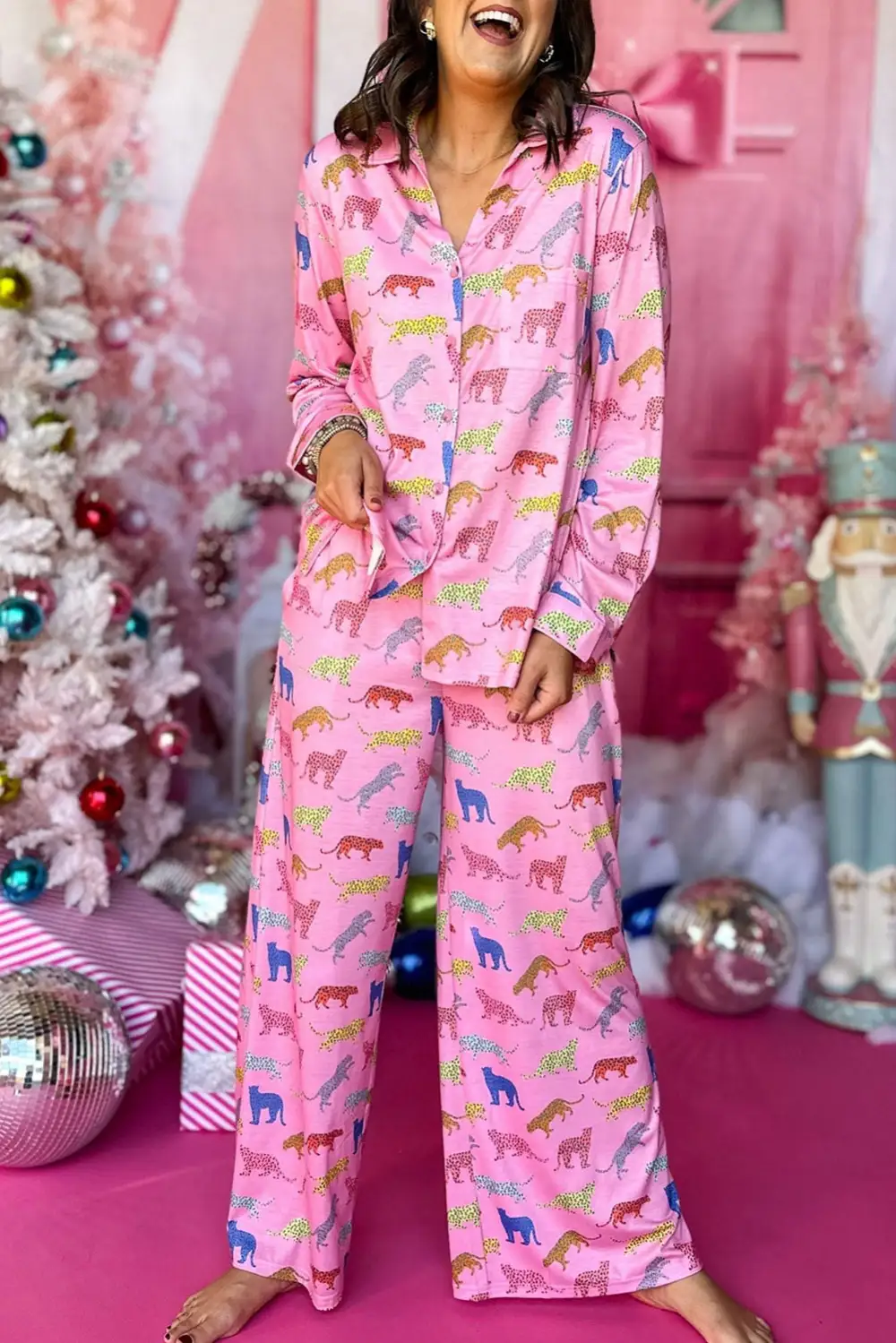 Cheetah Print Long Pajama Set