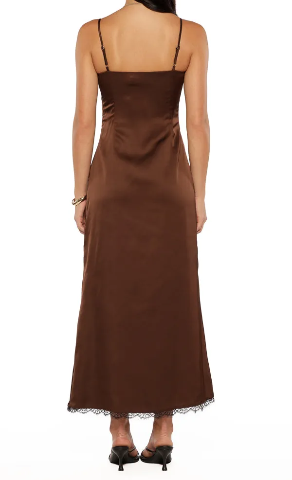 Satin Lace Flowy Midi Dress