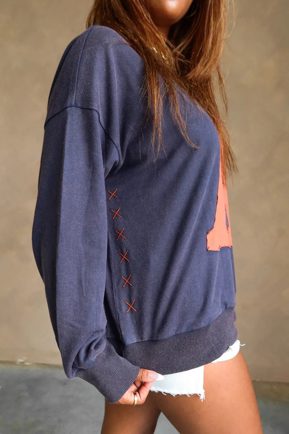 Letter A Patch Long Sleeve Sweatshirt