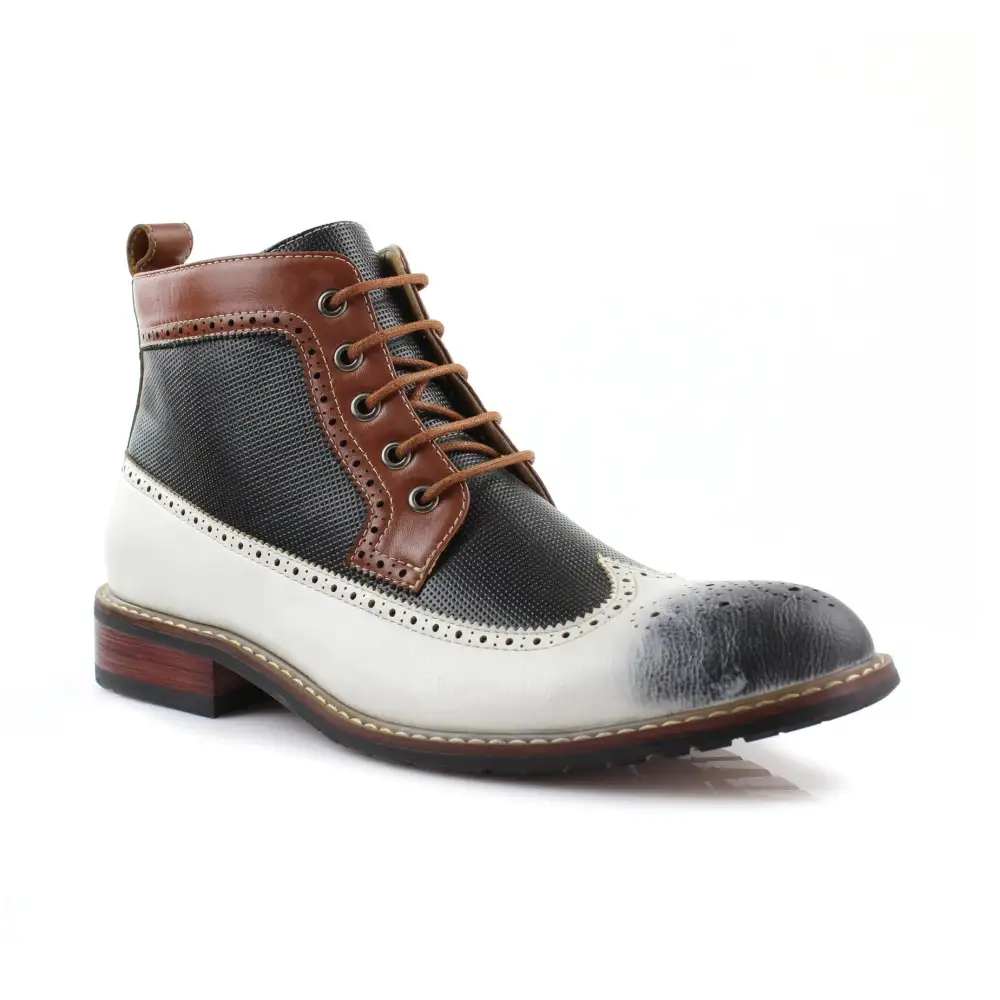 Faux-Leather Embossed Burnished Motorcycle Boots