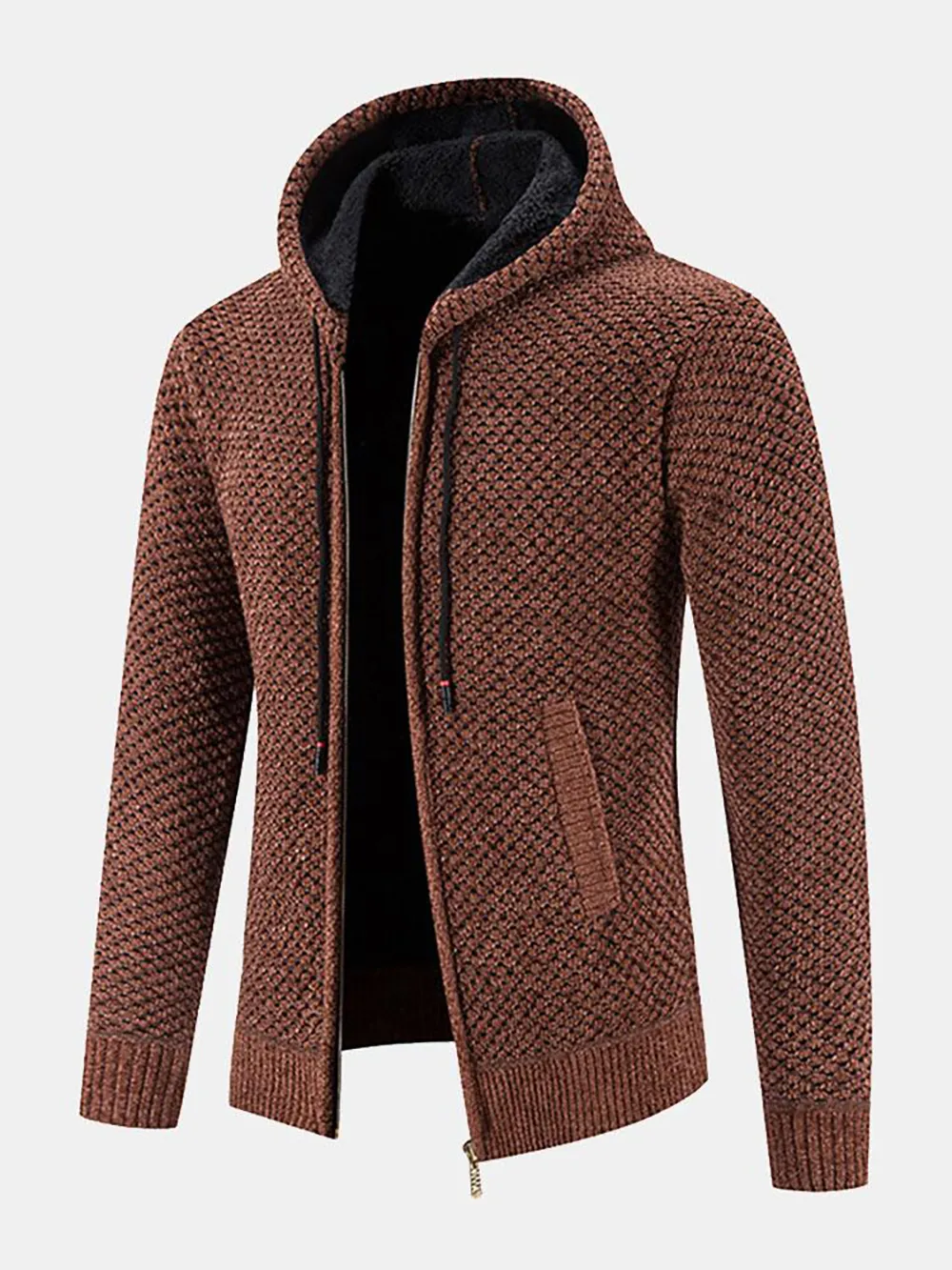 Teddy Lined Textured Hooded Cardigan