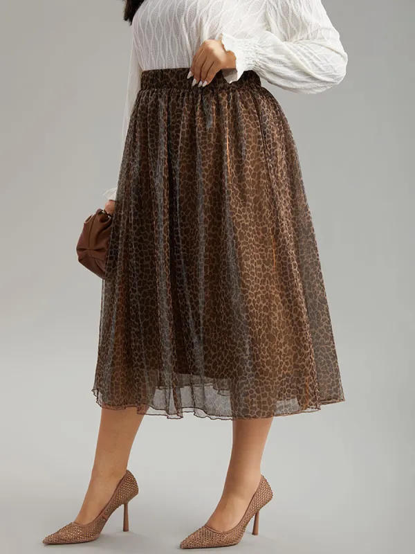 Brown half skirt leopard print