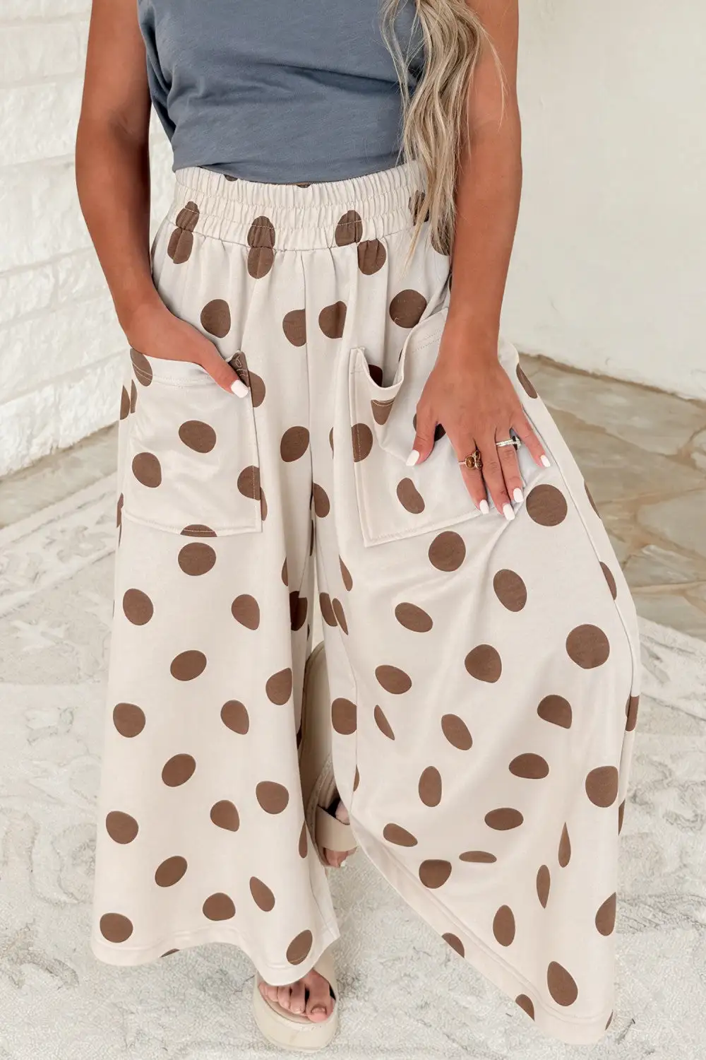 Polka Dot Elastic Waist High Waist Pants