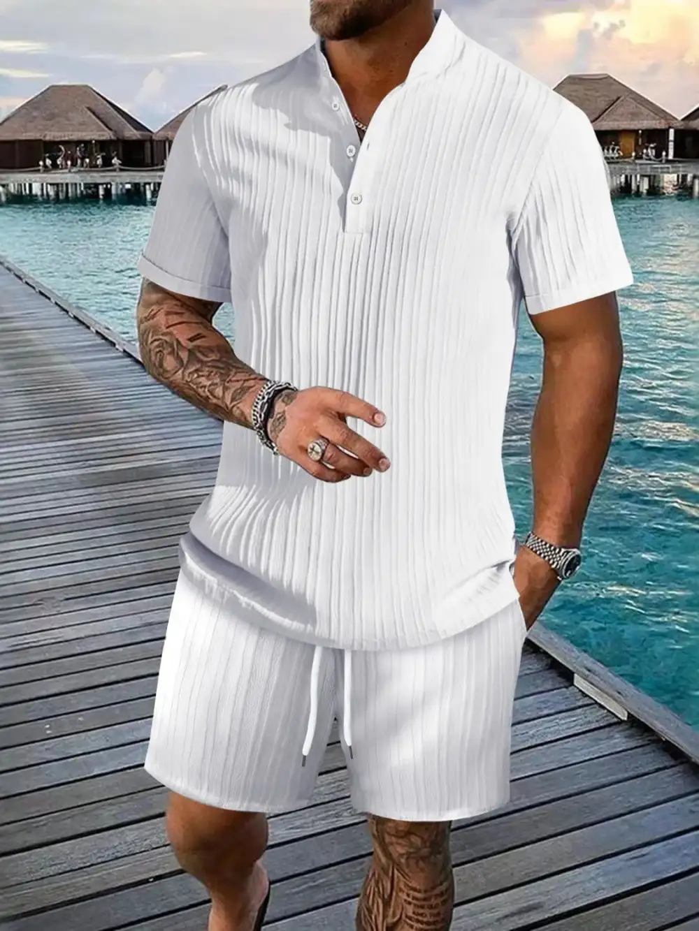 Cotton Blend Button Detail Casual Set