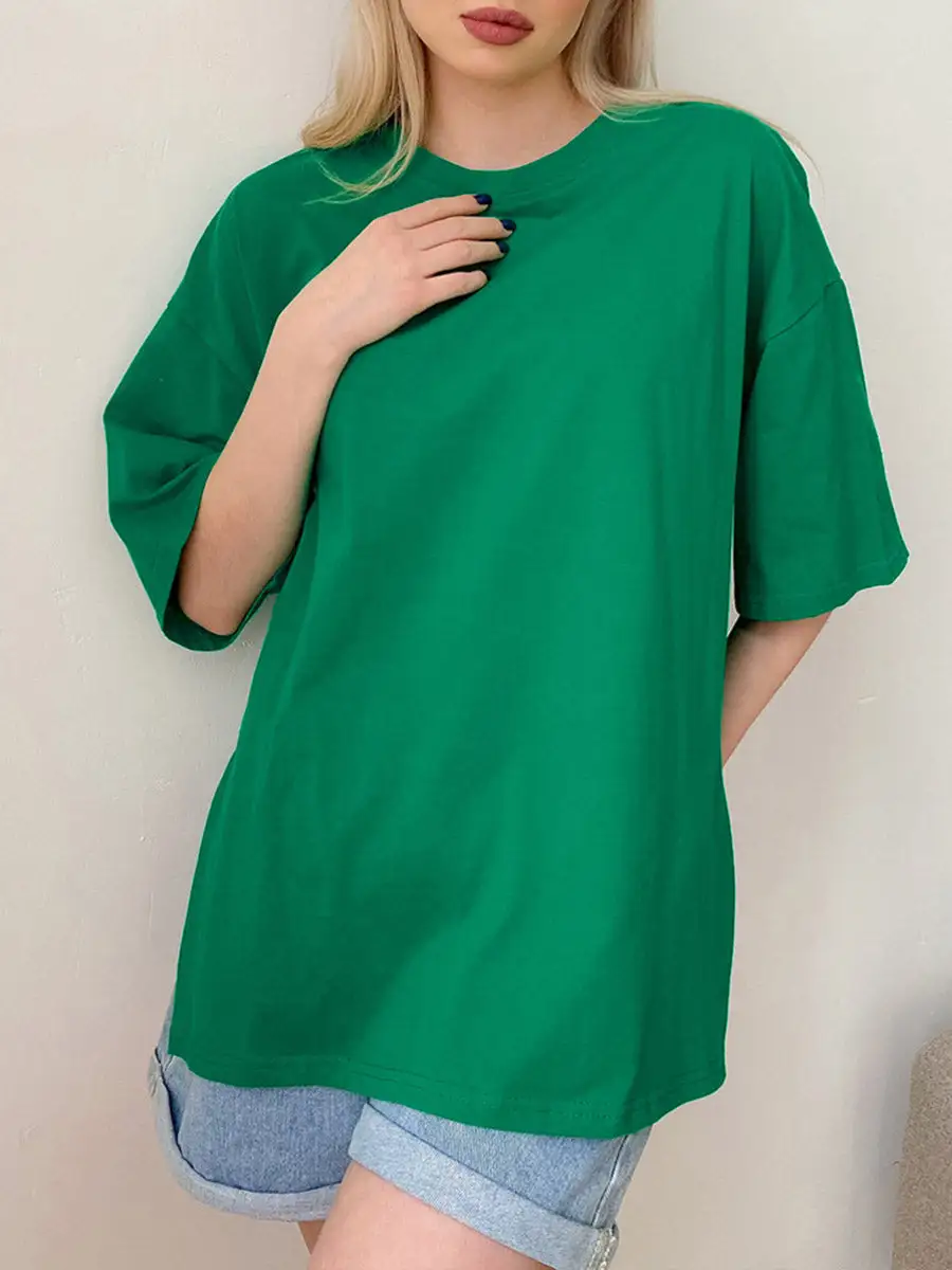 Relaxed Short Sleeve Side Slit Round Neck T-Shirt