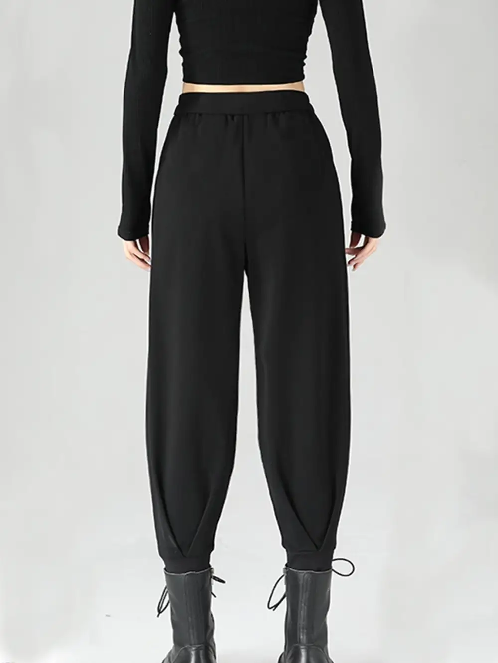 High Waisted Buckle Detail Tapered Pants