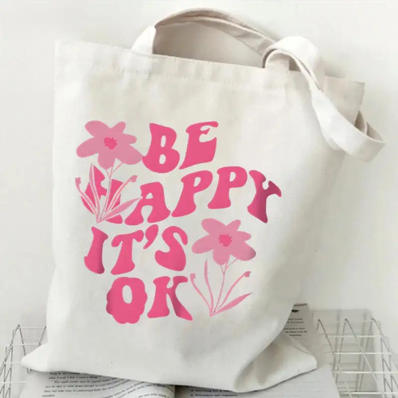 Groovy Retro Graphic Canvas Tote Bag