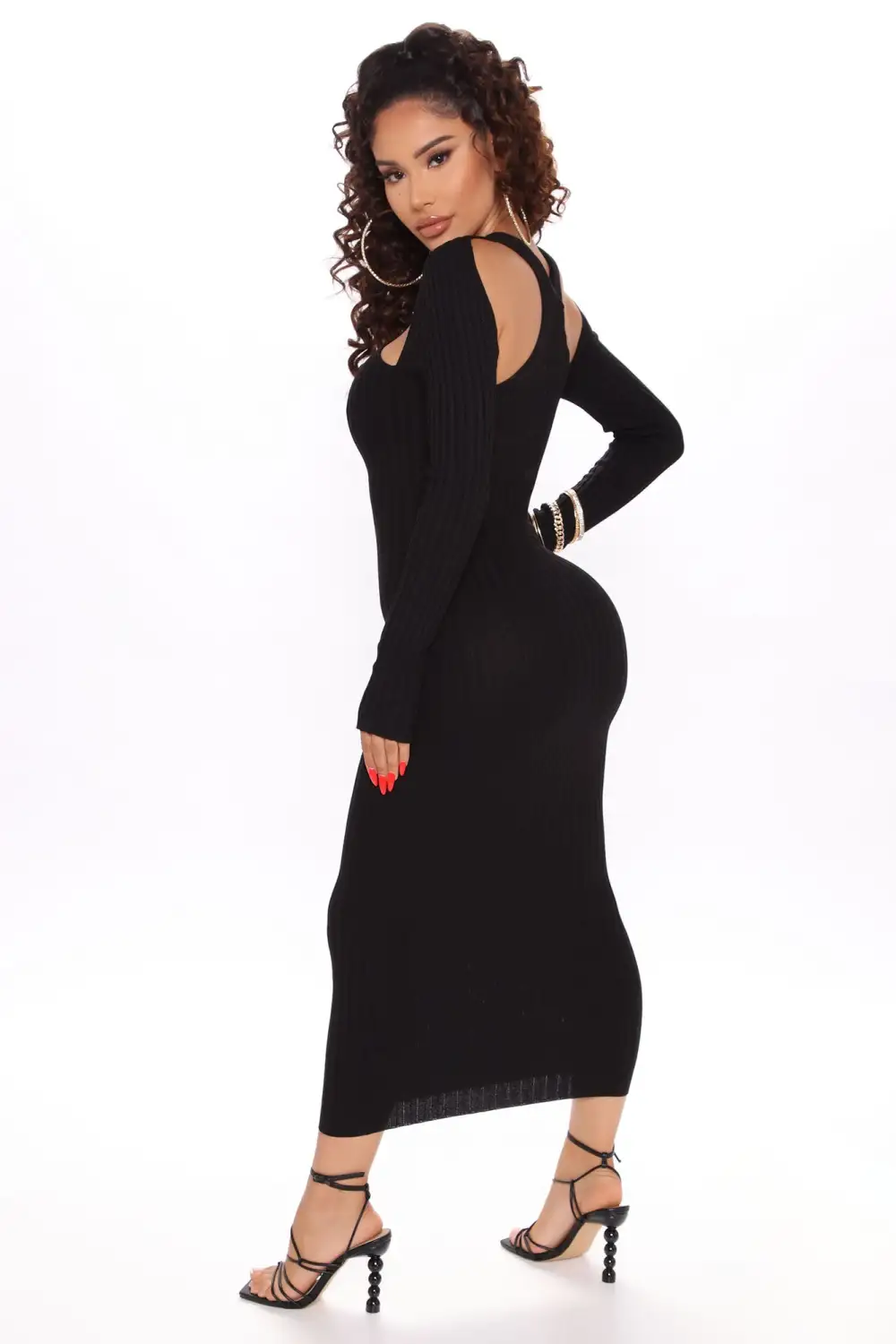 Caught Looking Sweater Midi Dress - Black
