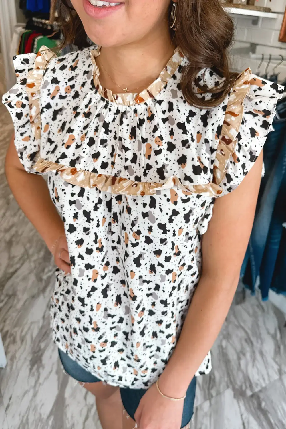 Leopard Print Animal Print Ruffled Blouse