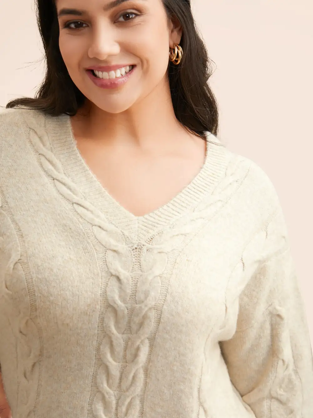 Supersoft Essentials Solid Cable Knit Puff Sleeve Pullover