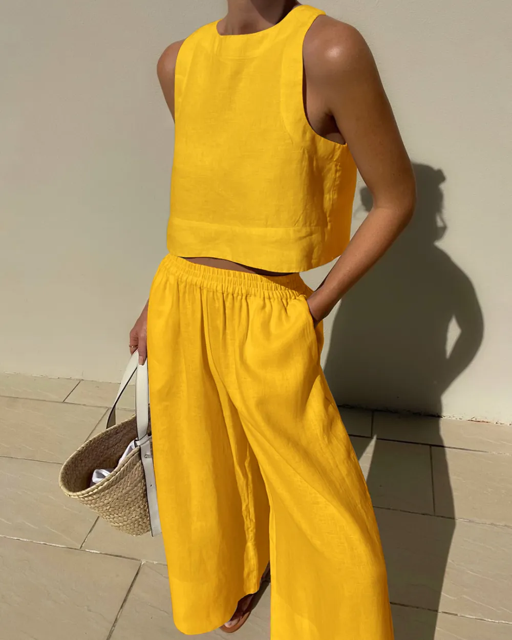 Casual Chic Solid Color Sleeveless 2pieces Set