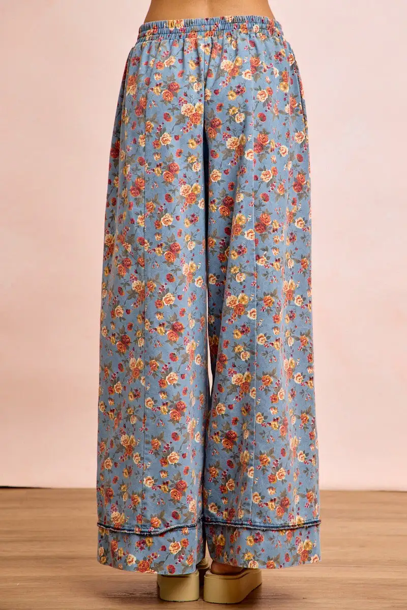 Floral Printed Drawstring Wide Pants