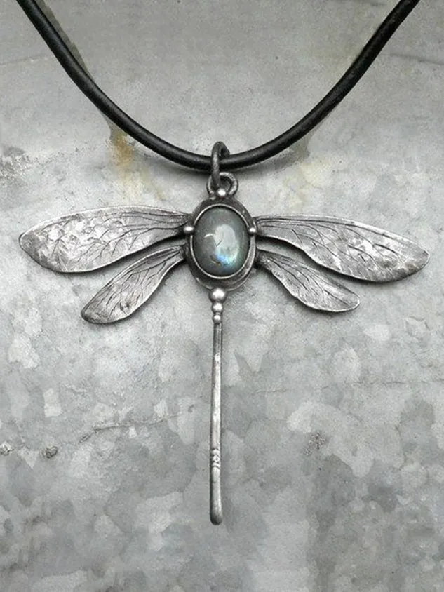 Vintage Dragonfly Moonstone Necklace