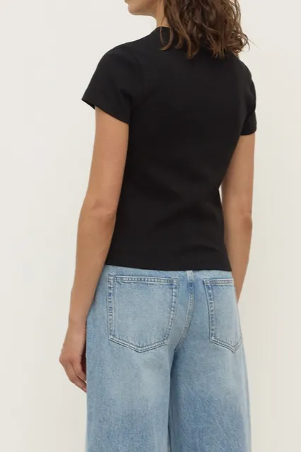 Black Fitted Cap-Sleeve Cotton Tee