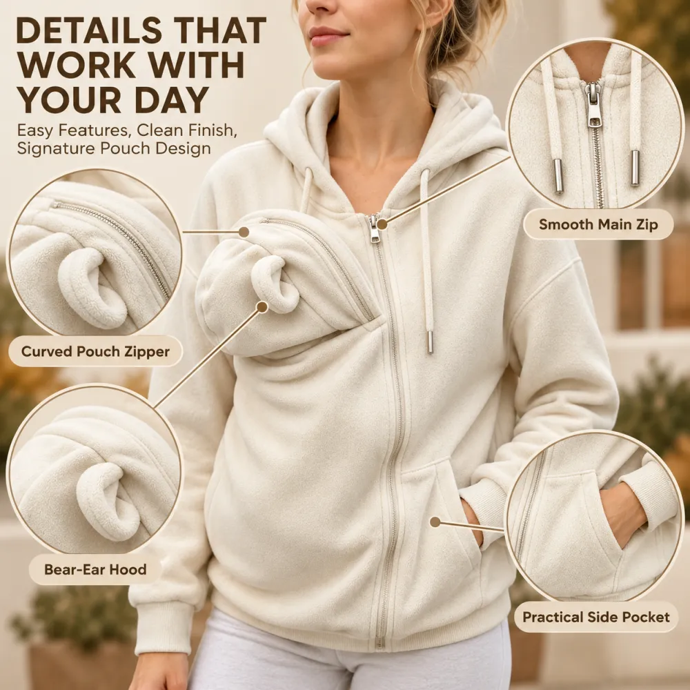 Kangaroo Mom Hoodie Loose Zip-Up Hooded Sweatshirt Mom Babywearing Warm Jacket