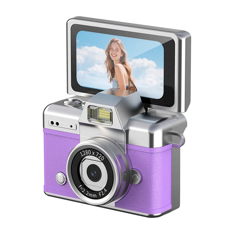 Retro Thumb Flip Screen Mini Camera for Cross-border Students, Portable HD CCD Digital Camera for Photos & Videos, Neck Strap Design