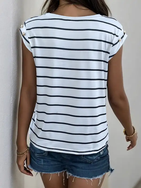 Relaxed Short Sleeve Panel Detail Stripe Round Neck T-Shirt