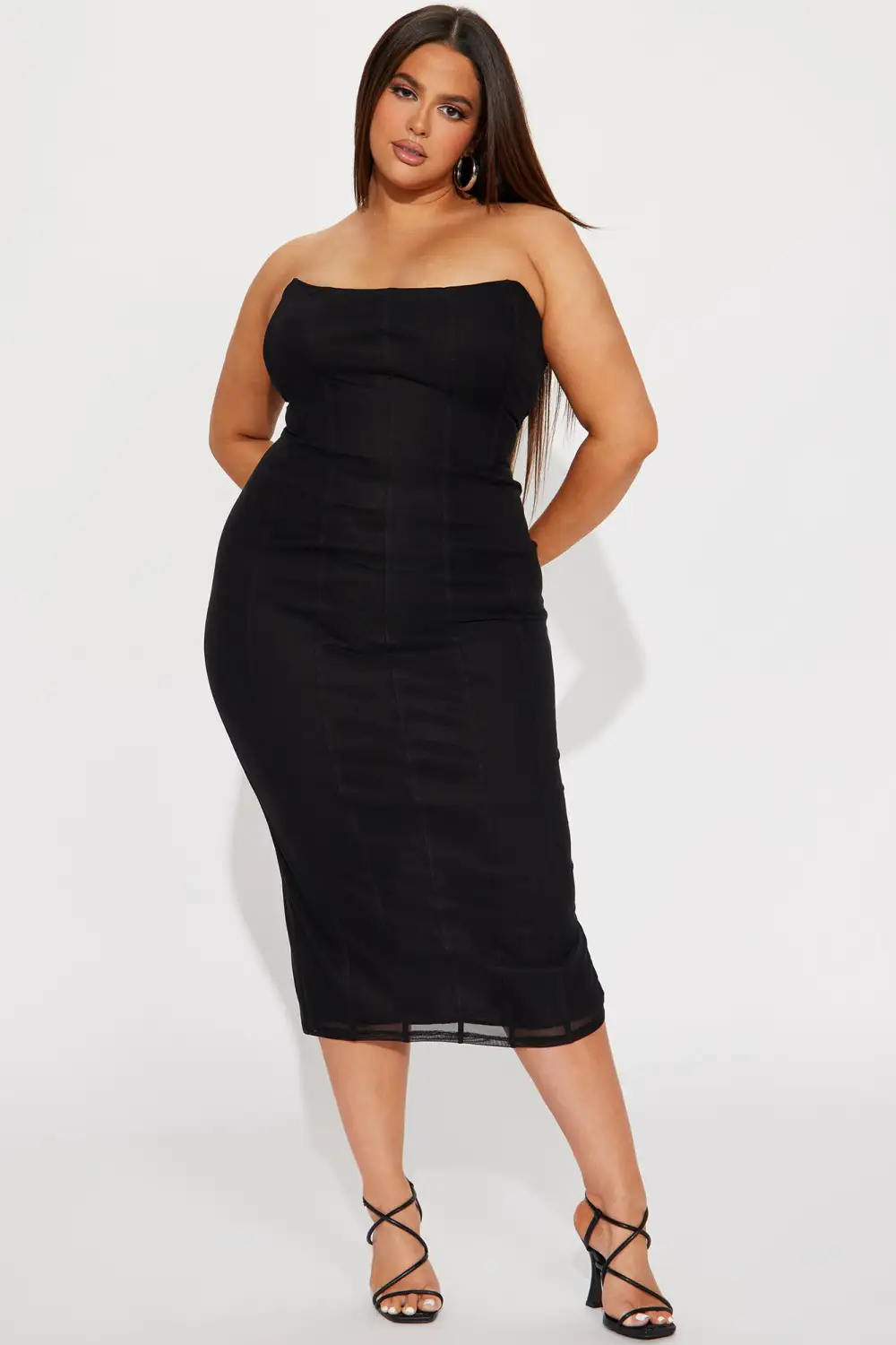 On Point Mesh Corset Midi Dress  - Black