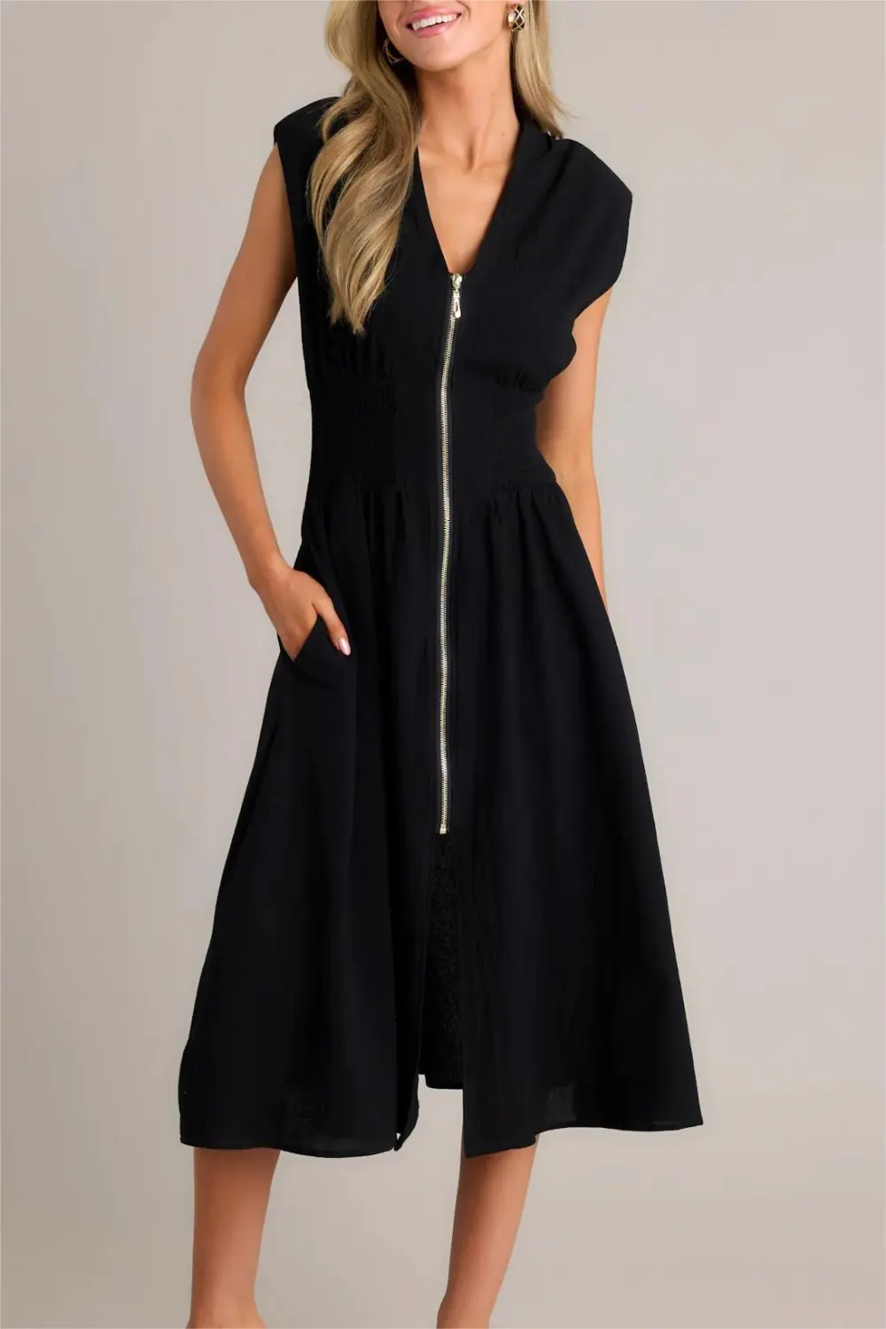 RETURN SOMEDAY BLACK 100% COTTON MIDI DRESS