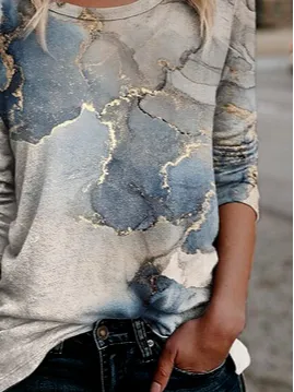 Floral Print Crew Neck Casual Long Sleeve T-Shirt