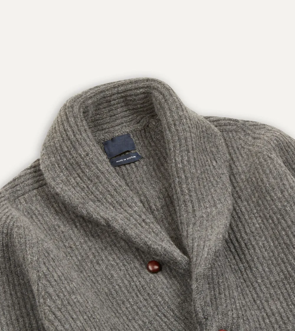 Casual Style Grey Lambswool Shawl Collar Cardigan