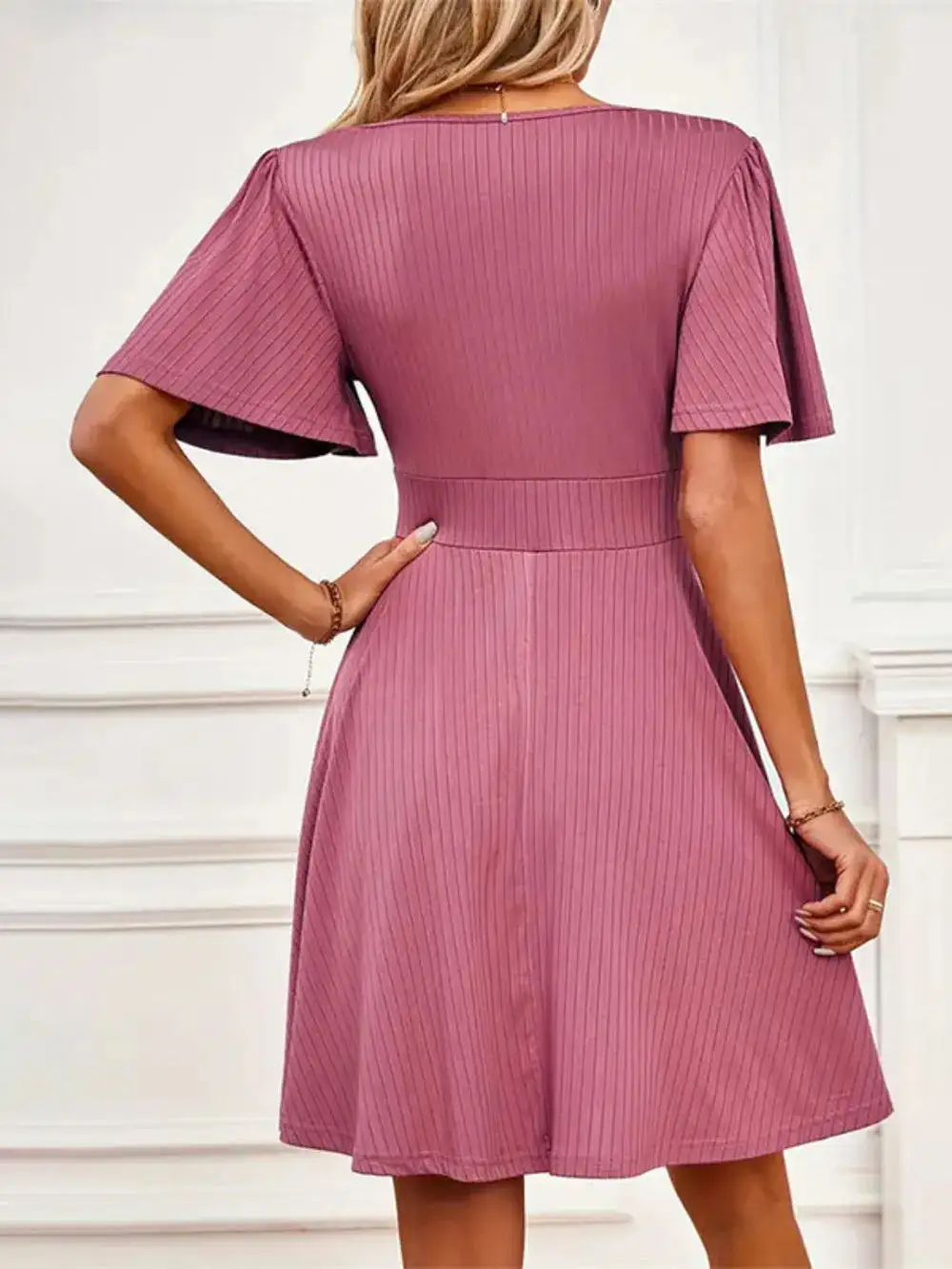 Easy Surplice Neck Flutter Sleeve Dress