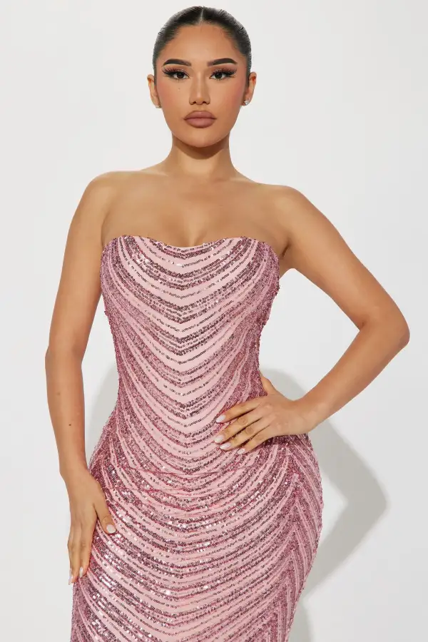 Stella Sequin Midi Dress - Pink