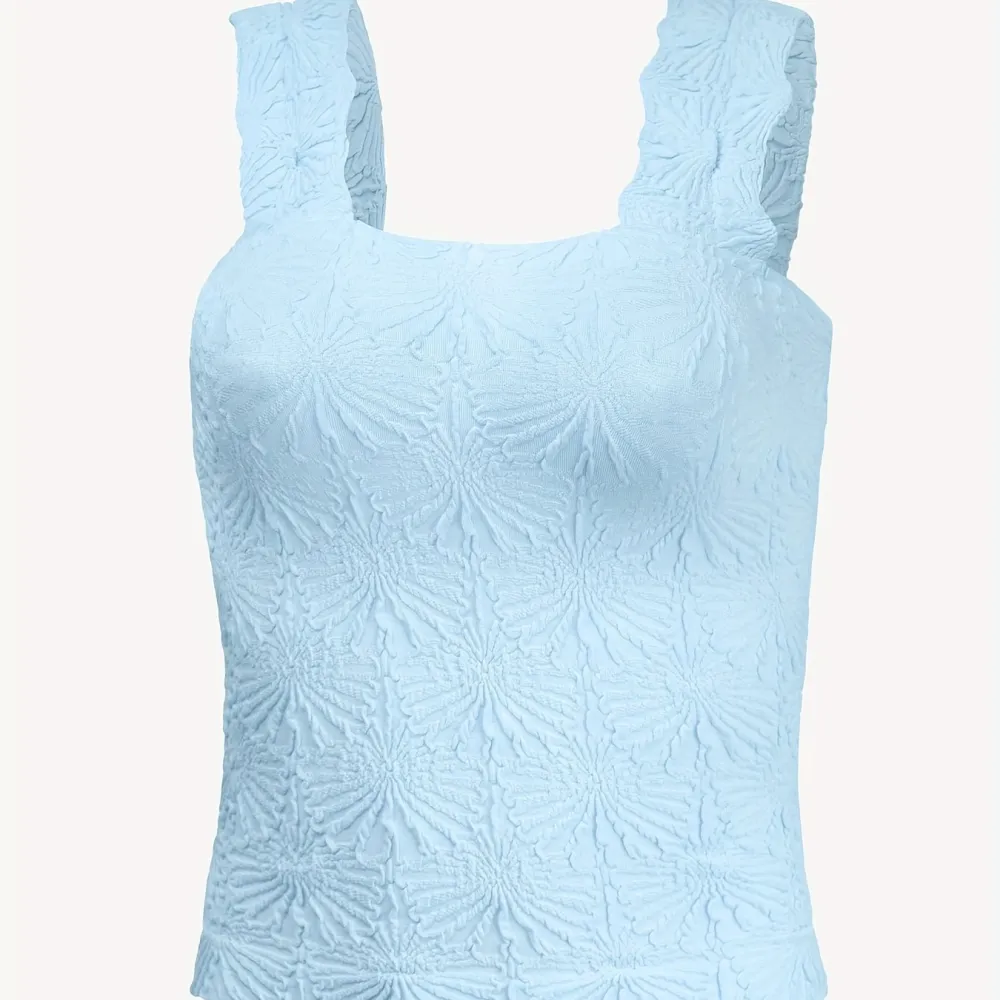 Floral Jacquard Cami: Active Style (Square Neck, Wide Straps)