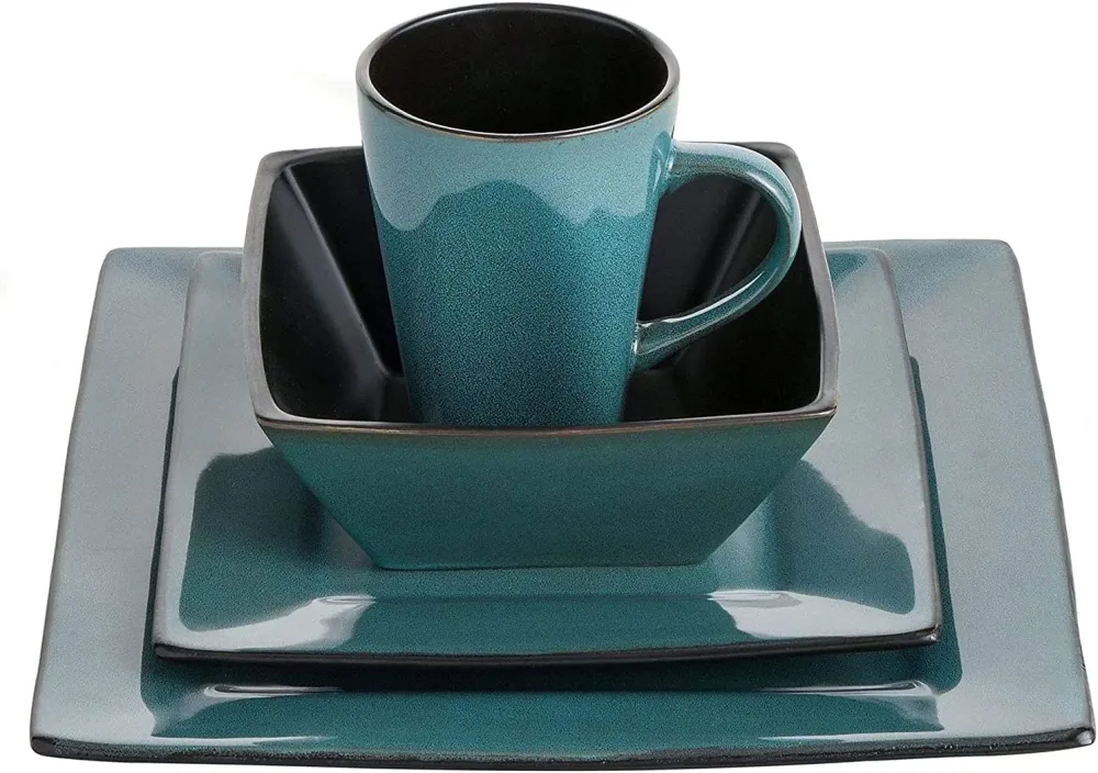 Gibson Elite Althea Reactive Dinnerware Set, 16 Pc, Teal