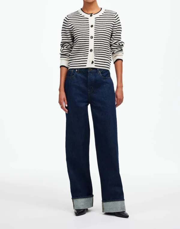 Dark Blue Low-Slung Cuffed Wide Leg Jeans