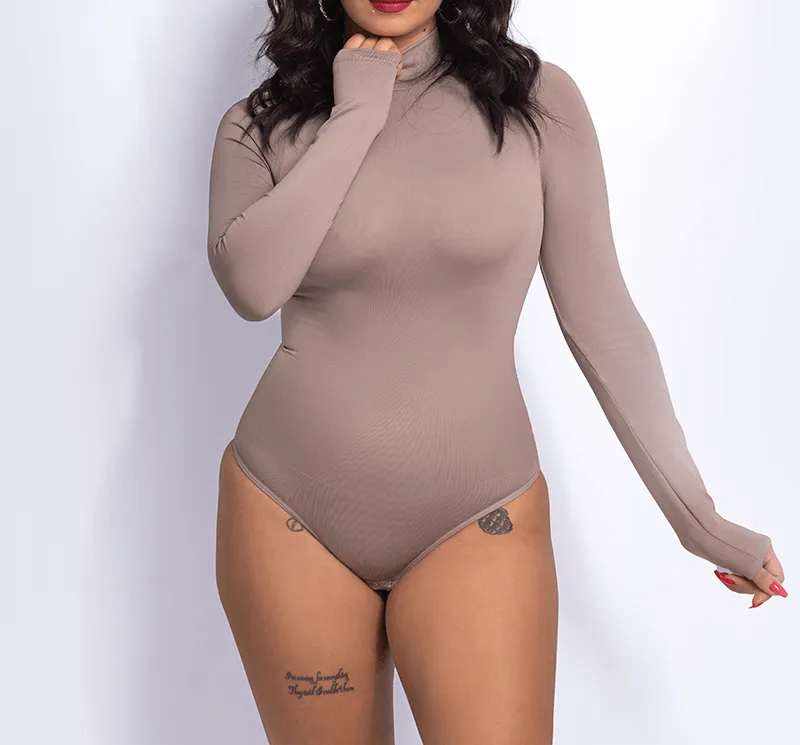 Turtleneck Long Sleeve Thong Bodysuit